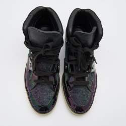Jimmy Choo Black/Iridescent Patent Leather and Glitter Fabric Barlowe High Top Sneakers Size 42.5