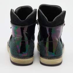 Jimmy Choo Black/Iridescent Patent Leather and Glitter Fabric Barlowe High Top Sneakers Size 42.5