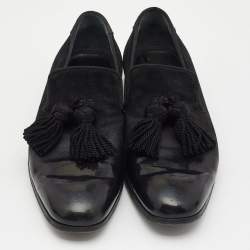 Pre Owned Jimmy Choo Black Suede and Leather Foxley Tassel Loafers Size 42