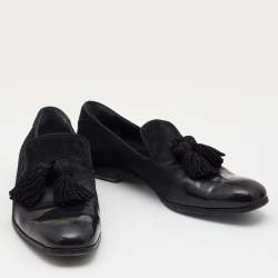 Pre Owned Jimmy Choo Black Suede and Leather Foxley Tassel Loafers Size 42