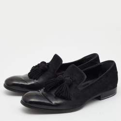 Pre Owned Jimmy Choo Black Suede and Leather Foxley Tassel Loafers Size 42