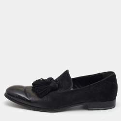 Pre Owned Jimmy Choo Black Suede and Leather Foxley Tassel Loafers Size 42