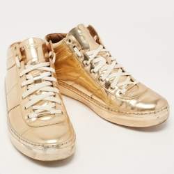 Jimmy Choo Metallic Gold Leather Belgravia  High Top Sneakers Size 41