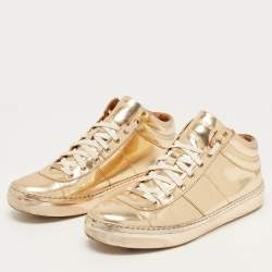 Jimmy Choo Metallic Gold Leather Belgravia  High Top Sneakers Size 41