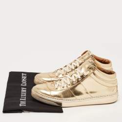 Jimmy Choo Metallic Gold Leather Belgravia  High Top Sneakers Size 41