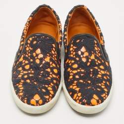 Jimmy Choo Black/Orange Lace Slip on Sneakers Size 39