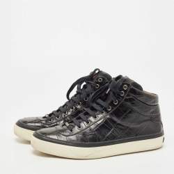 Jimmy Choo Black Croc Embossed Leather Belgravia Sneakers Size 44