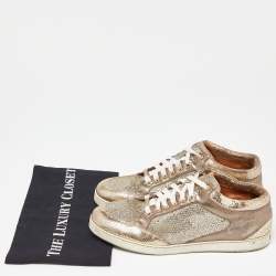 Jimmy Choo Gold Leather and Coarse Glitter Miami High Top Sneakers Size 41