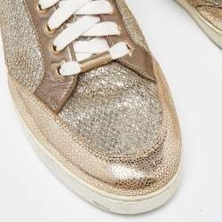 Jimmy Choo Gold Leather and Coarse Glitter Miami High Top Sneakers Size 41