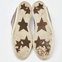 Jimmy Choo Gold Leather and Coarse Glitter Miami High Top Sneakers Size 41