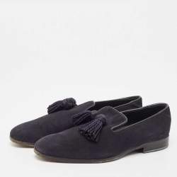 Jimmy Choo Navy Blue Suede Foxley Smoking Slippers Size 41
