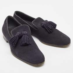 Jimmy Choo Navy Blue Suede Foxley Smoking Slippers Size 41