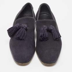 Jimmy Choo Navy Blue Suede Foxley Smoking Slippers Size 41