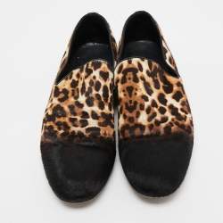 Jimmy Choo Tricolor Leopard Print Calf Hair Smoking Slippers Size 43 