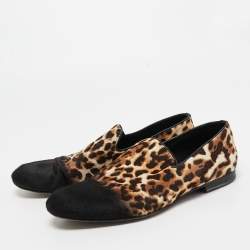 Jimmy Choo Tricolor Leopard Print Calf Hair Smoking Slippers Size 43 