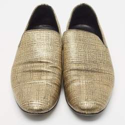 Jimmy Choo Gold/Black Textured Leather Sloane Smoking Slippers Size 43