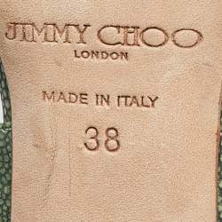 Pre Owned Jimmy Choo Green Textured Leather Ankle Strap Sandals Size 38