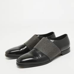 Jimmy Choo Black Leather Embellished Slip On Loafers Size 42