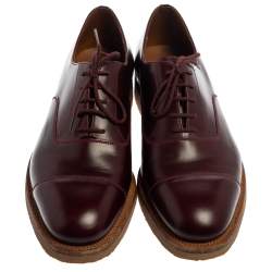 J.M.Weston Burgundy Leather Cap Toe Lace Up Oxford Size 41