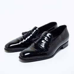 J.M.Weston Black Patent Leather Tassel Slip On Loafers Size 42