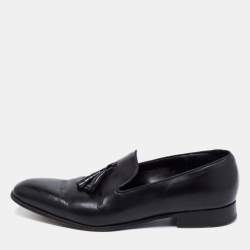 J.M.Weston Black Leather Tassel Slip On Loafers Size 42