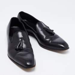 J.M.Weston Black Leather Tassel Slip On Loafers Size 42