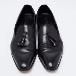 J.M.Weston Black Leather Tassel Slip On Loafers Size 42