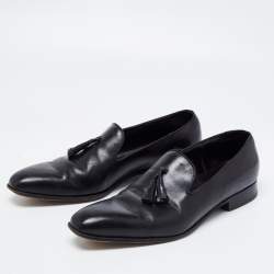 J.M.Weston Black Leather Tassel Slip On Loafers Size 42