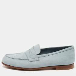 J.M.Weston Blue Nubuck Leather Le Moc Weston Loafers Size 43.5