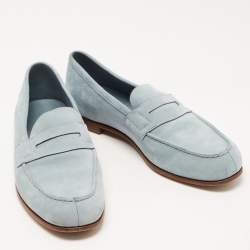 J.M.Weston Blue Nubuck Leather Le Moc Weston Loafers Size 43.5