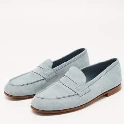 J.M.Weston Blue Nubuck Leather Le Moc Weston Loafers Size 43.5