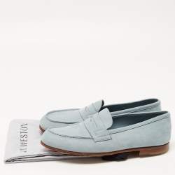 J.M.Weston Blue Nubuck Leather Le Moc Weston Loafers Size 43.5