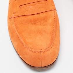J.M.Weston Orange Nubuck Leather Le Moc Weston Loafers Size 43.5