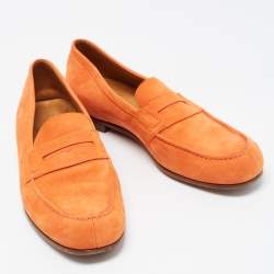 J.M.Weston Orange Nubuck Leather Le Moc Weston Loafers Size 43.5