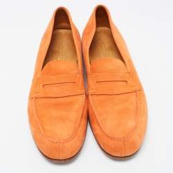 J.M.Weston Orange Nubuck Leather Le Moc Weston Loafers Size 43.5