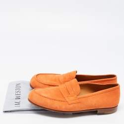 J.M.Weston Orange Nubuck Leather Le Moc Weston Loafers Size 43.5