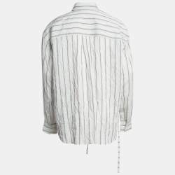 John Elliott Grey Pinstripe Cotton Crinkle Shirt M
