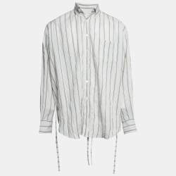 John Elliott Grey Pinstripe Cotton Crinkle Shirt M