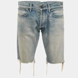 John Elliott Light Blue Washed Denim Distressed Shorts M (31)