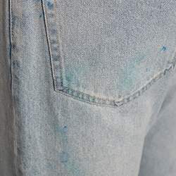 John Elliott Blue Denim Painted Detail Distressed Cropped Jeans M