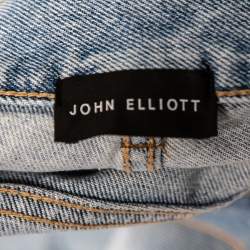 John Elliott Blue Denim Painted Detail Distressed Cropped Jeans M