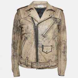 John Elliott X Blackmeans Beige Distress Ivory Paint Leather Riders Jacket XL