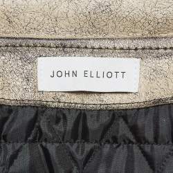 John Elliott X Blackmeans Beige Distress Ivory Paint Leather Riders Jacket XL