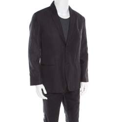 John Varvatos Dark Grey Houndstooth Patterned Linen Cotton Blazer XL