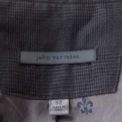 John Varvatos Dark Grey Houndstooth Patterned Linen Cotton Blazer XL