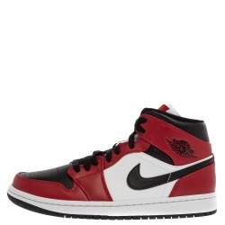 Pre Owned Nike Jordan 1 Mid Union Red Leather High Top Sneakers Size 41