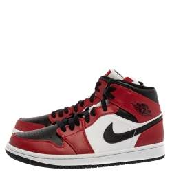 Pre Owned Nike Jordan 1 Mid Union Red Leather High Top Sneakers Size 41