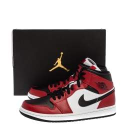 Pre Owned Nike Jordan 1 Mid Union Red Leather High Top Sneakers Size 41