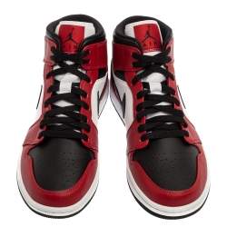 Pre Owned Nike Jordan 1 Mid Union Red Leather High Top Sneakers Size 41