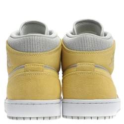 Air Jordan 1 Mid Nike Yellow/Grey Leather and Suede High Top Sneakers Size 44.5